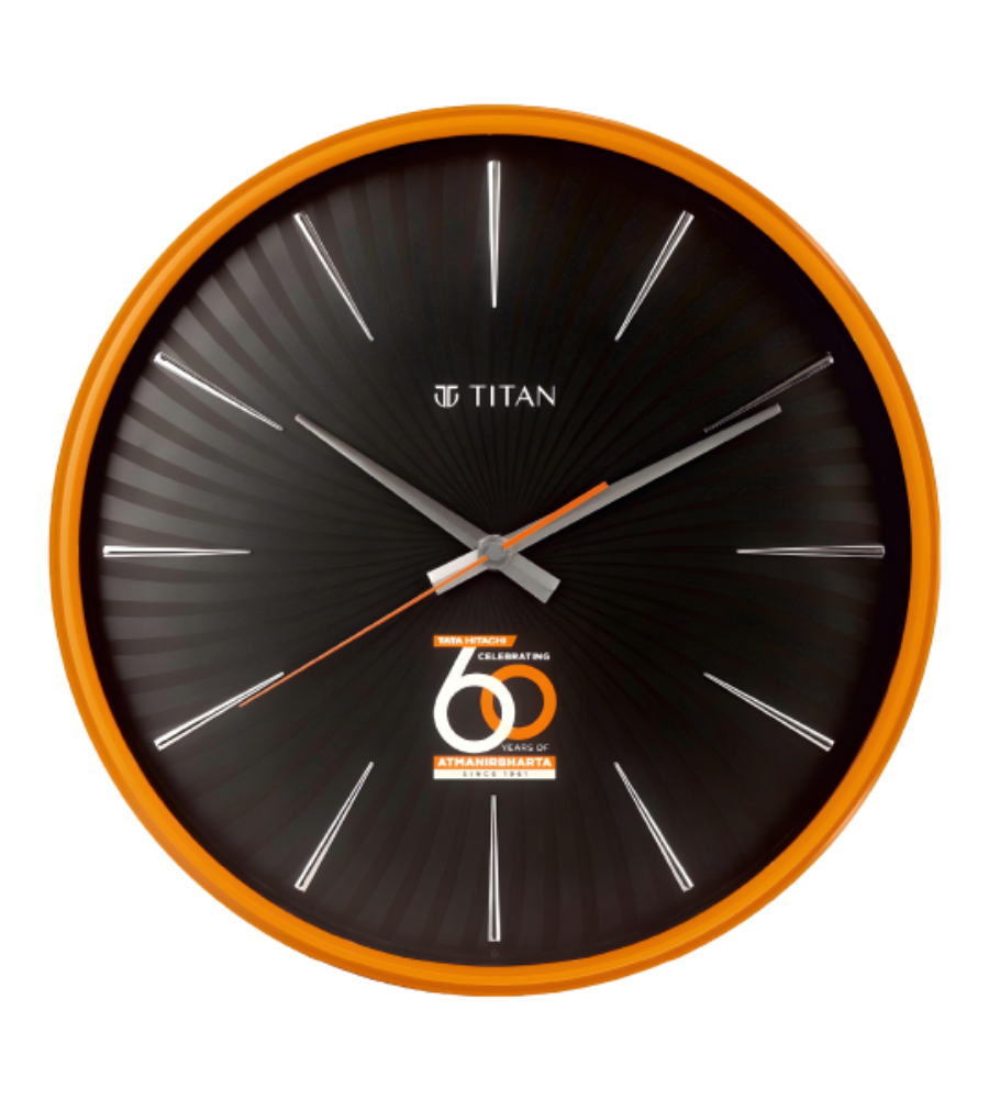Titan Contemporary Black Wall Clock Customized for Tata Hitachi