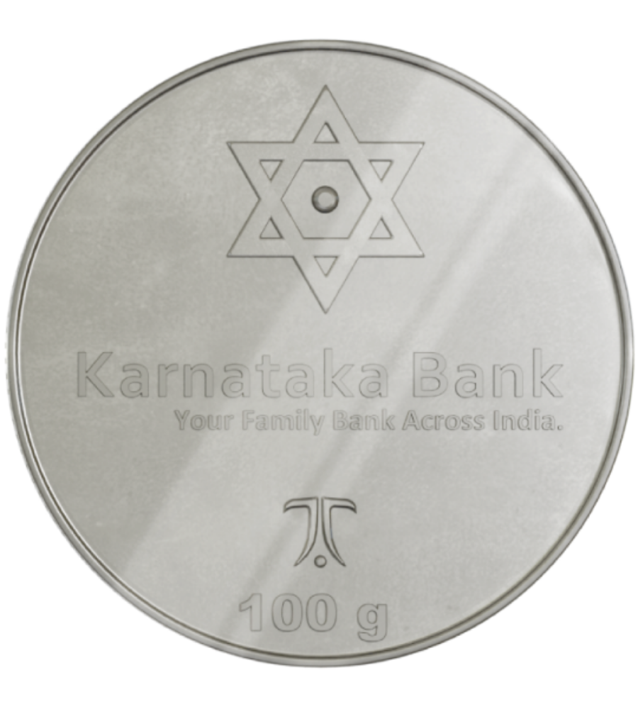 100 gram Tanishq Custom Silver Coin for Karnataka Bank