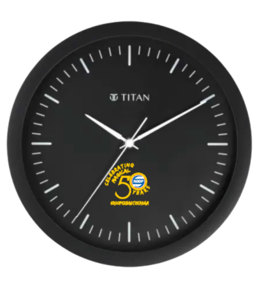 Titan Contemporary Black Wall Clock Customized for Roop Polymers